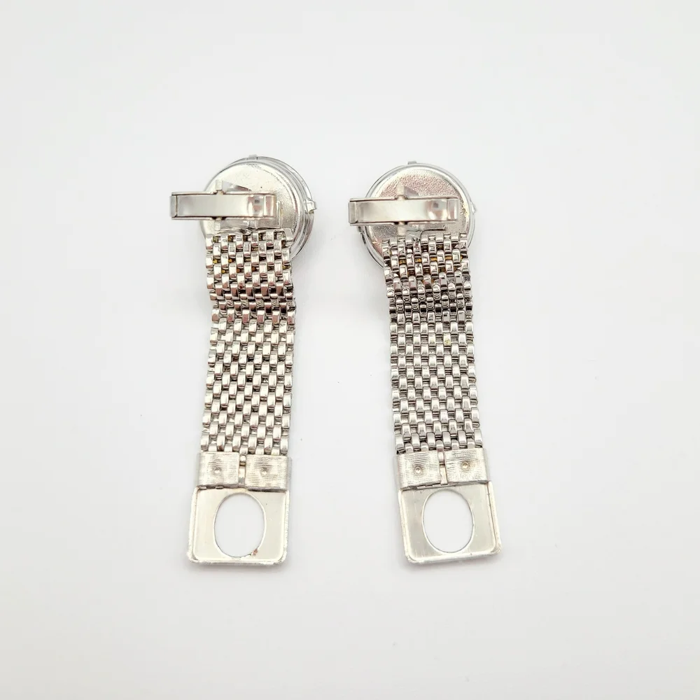 Vintage Rainbow Rivoli Crystal Silver Tone Mesh Cufflinks - Picture 9 of 12